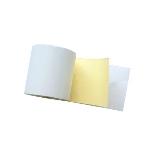 Merkloos Duplorol 2 lagen ft 76 mm, diameter +-65 mm, asgat 12 mm, lengte 25 meter, kleur wit-geel