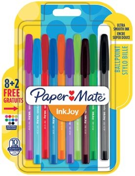 Paper Mate Paper Mate balpen InkJoy 100 met dop, blister 8 + 2 gratis