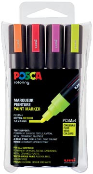 Posca Posca paintmarker PC-5M, etui 4st in assorti fluo kleuren