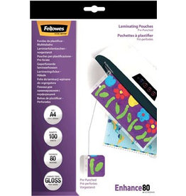 Fellowes lamineerhoes Enhance80 geperforeerd ft228 x 303 mm, 160 micron (2 x 80 micron), pak van 100 stuk