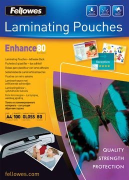 Fellowes lamineerhoes Enhance80 zelfklevend ft A4, 160 micron (2 x 80 micron), pak van 100 stuks