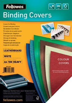 Fellowes Fellowes omslagen, ft A4, karton lederlook, 250 micron, pak van 100 stuks, wit