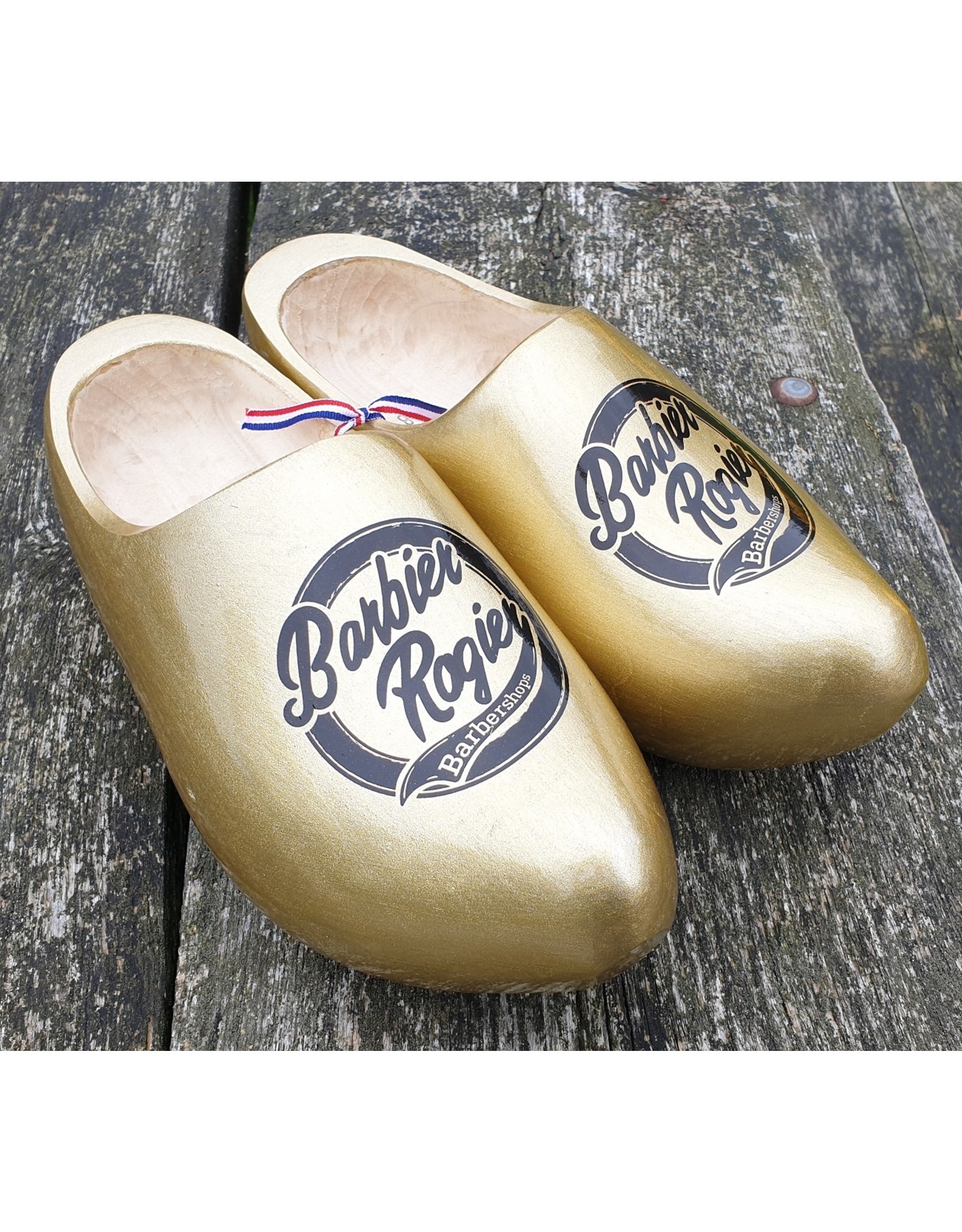 Wilhelmus Golden woodenshoes with personal text or logo