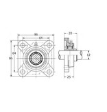 IBB Stalen lager, flenslager, asgat 12 mm