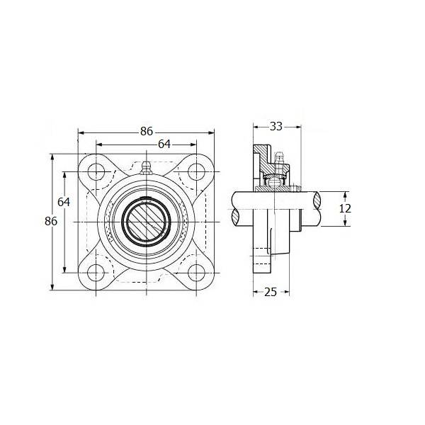 IBB Stalen lager, flenslager, asgat 12 mm, foto 4 van 4