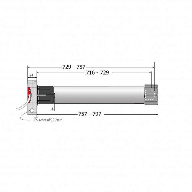 Simu T5 DMI Hz buismotor met geïntegreerde ontvanger en noodhandbediening