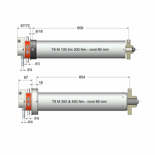 Simu T8 M roller shutter motor with emergency hand control