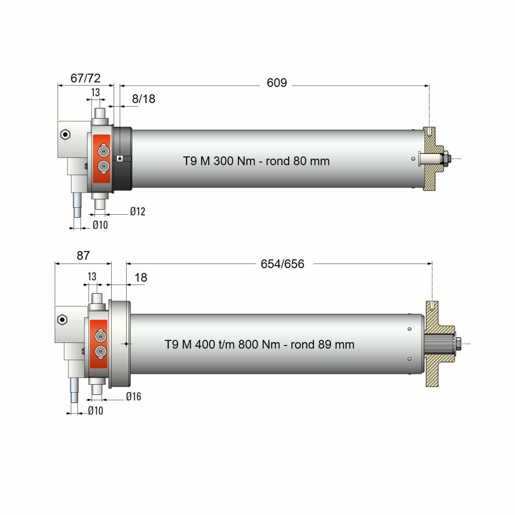 Simu T9 M buismotor 400 Volt / 3 fase met noodhandbediening