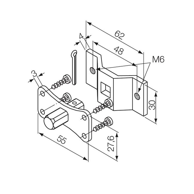 Motor support M square pin 10 mm