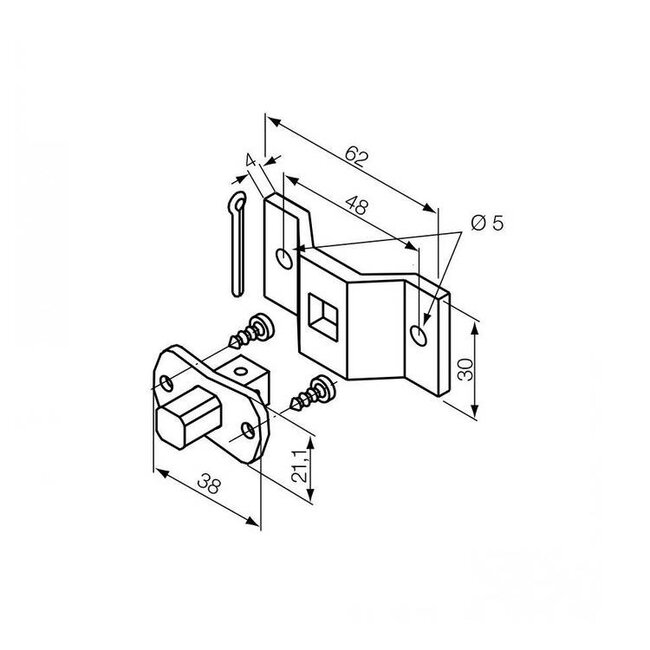 Motor support S square pin 10 mm + Bracket Ø 5 mm