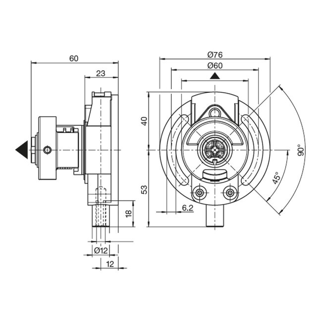 Geiger Wind gear 1:3 with end stop for pipe Ø 50 mm