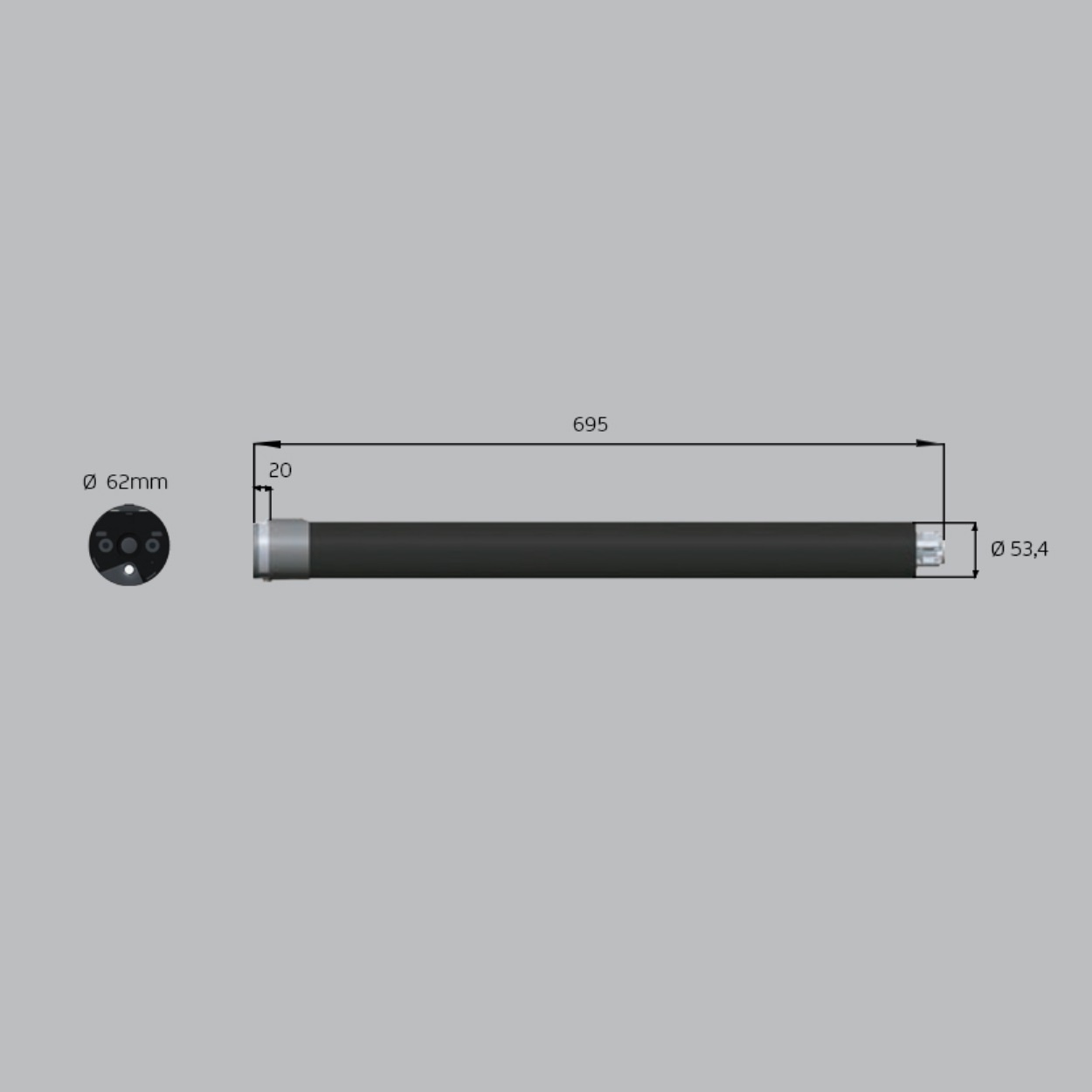 Volte 60 RT-A zonweringmotor met ontvanger en doekrekcompensatie, foto 2 van 2
