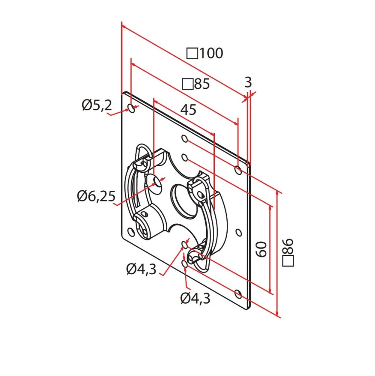 Faac Motorsteun TM2 45 - stalen plaat 100x100