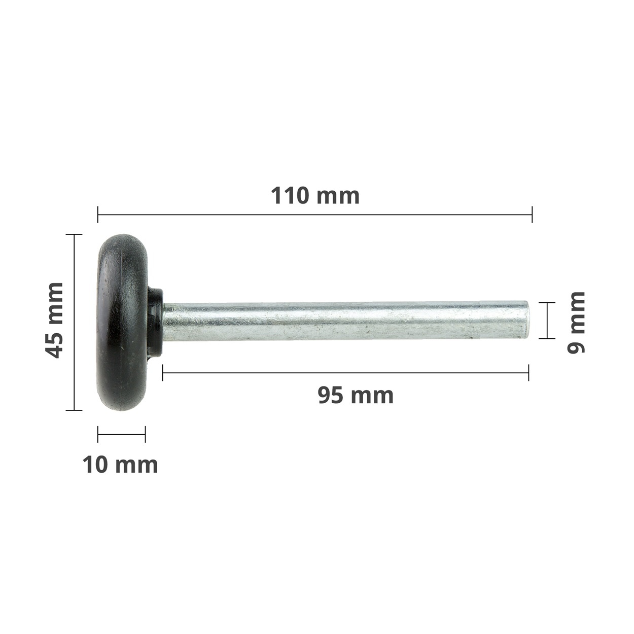 Hörmann Loopwiel Ø 45 mm, as Ø 9 mm, lengte 110 mm