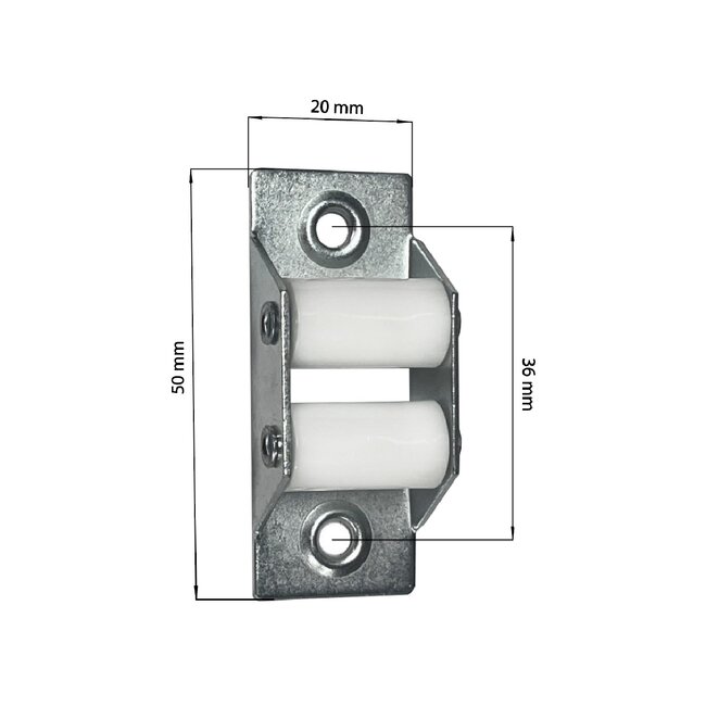 Selve Bandgeleider staal met witte rollen - max 18 mm
