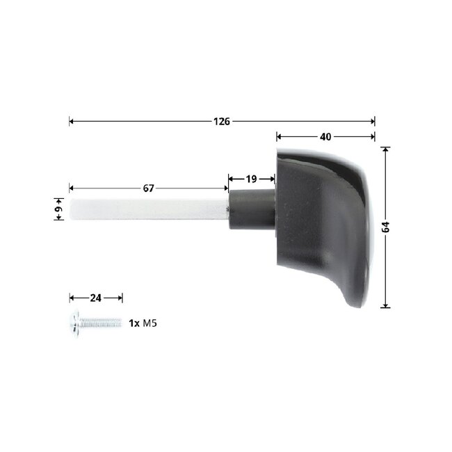 Hörmann Poignée de porte en plastique noir PZ TS 42.5