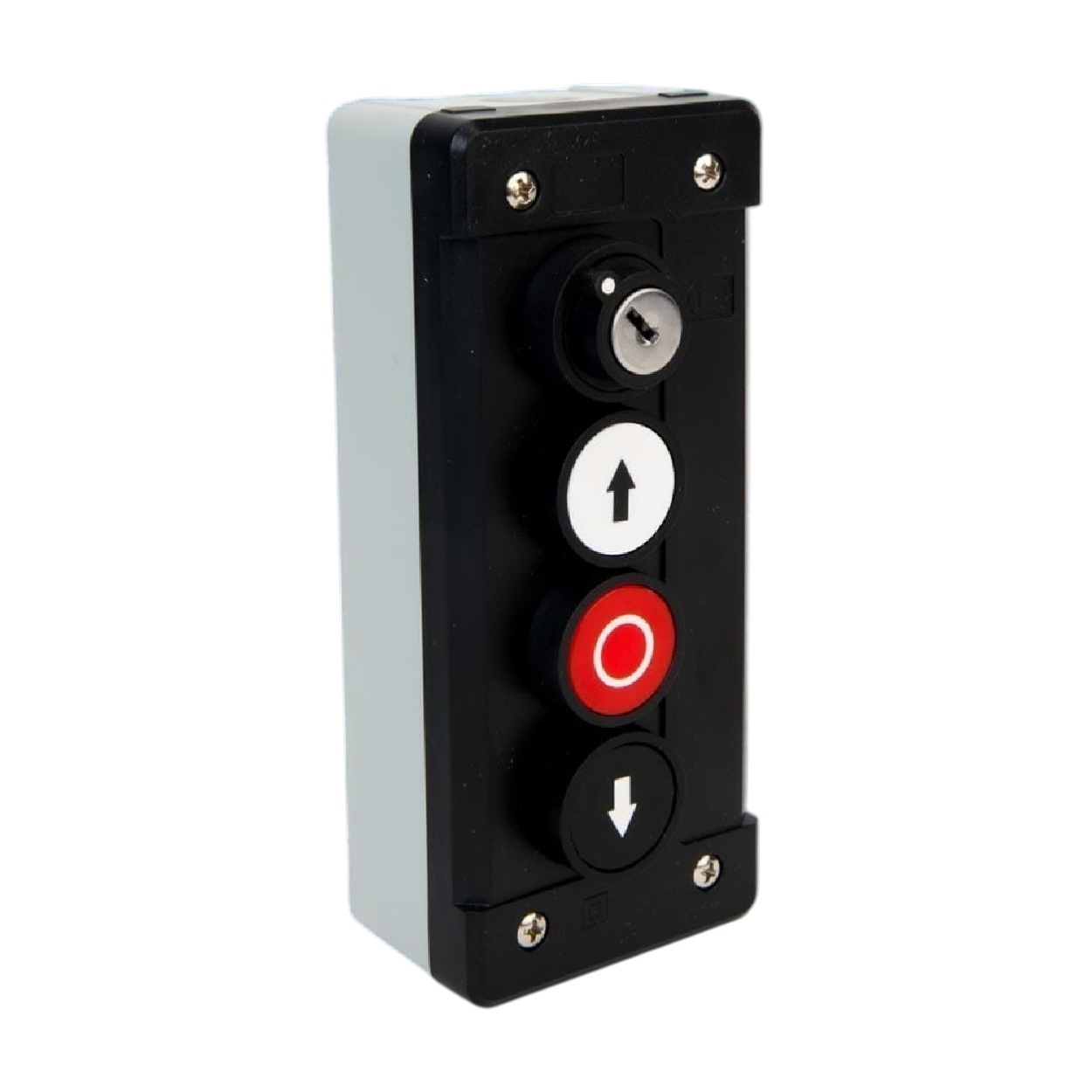 Geba Opbouw drukknop schakelaar op-(nood)stop-neer met sleutel IP65