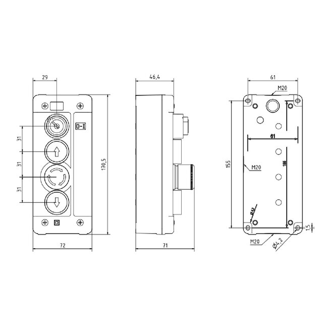 Geba Surface-mounted push-button switch up/(emergency) stop down with key IP65