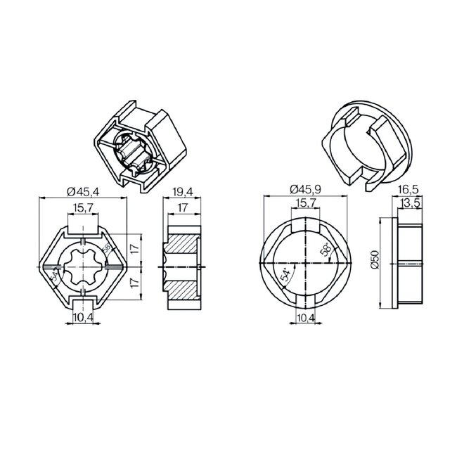 Becker Adaptor set, 8-sided 50 and Ø 50 x 1.5 blade slot – P-series motors