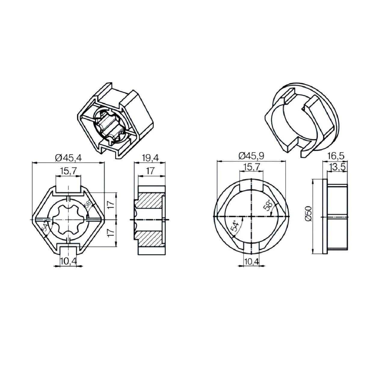 Becker Adaptieset 8-kant 50 en Ø 50 x 1,5 doekgleuf - P serie motoren, foto 4 van 4
