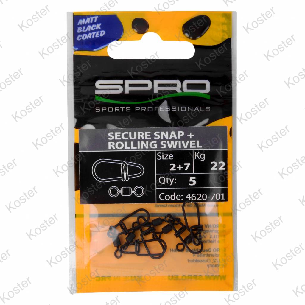 Spro Matt Black Secure Snap + Rolling Swivel – 5er Set Fürs Spinnfischen Auf Hecht, Barsch & Zander | Sicherheitsschnapper Mit Wirbel