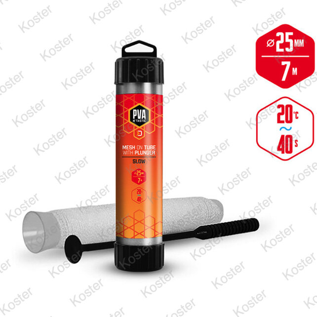 Pva N’Tastic Mesh On Tube Tube+Plunger 7M-25mm 25mm (Narrow) Slow Melting Pva N’Tastic Mesh On Tube Tube+Plunger 7M-25mm 25mm (Narrow) Slow Melting