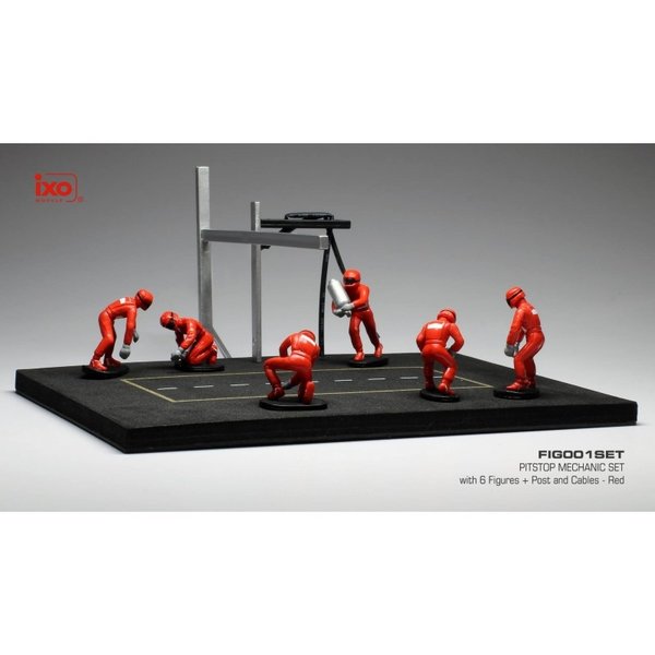 Pit stop set rood met 6 figuren, palen en slangen 1:43 | Ixo Models