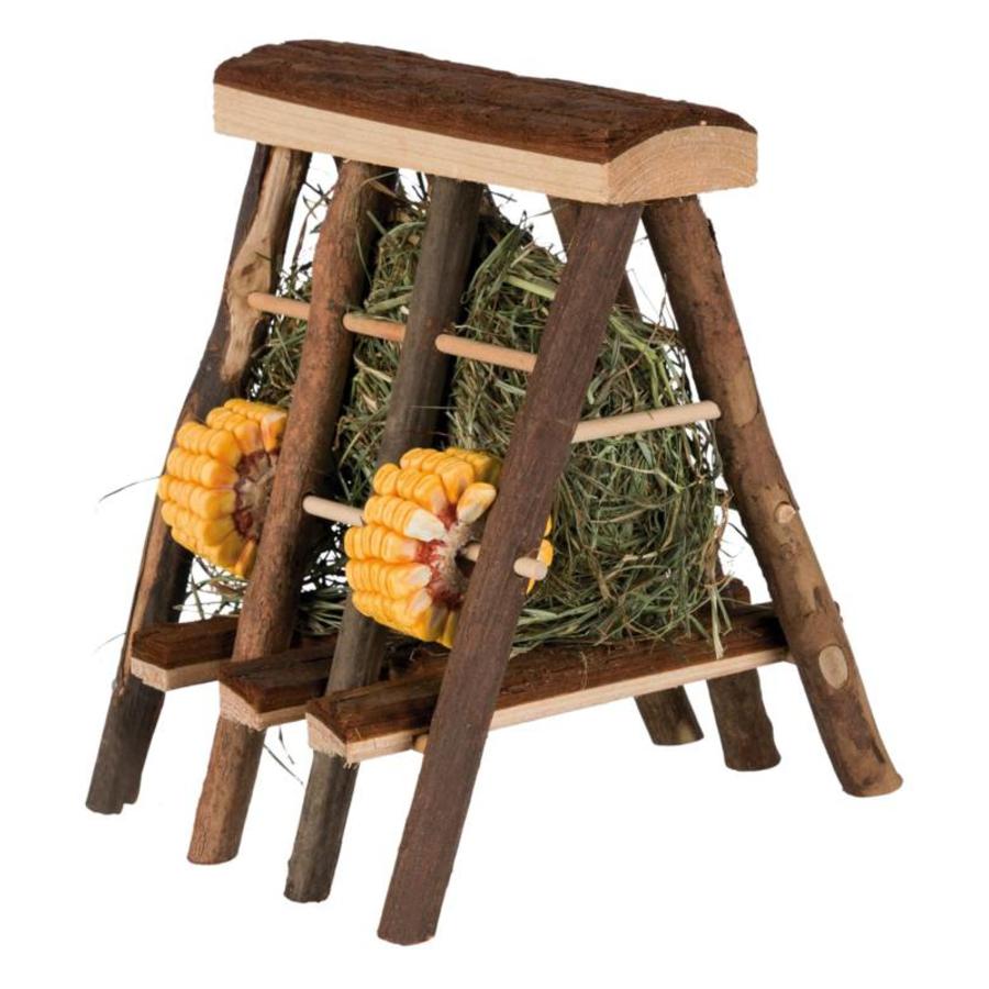 Houten hooiruif met hooi voor konijn en knaagdier