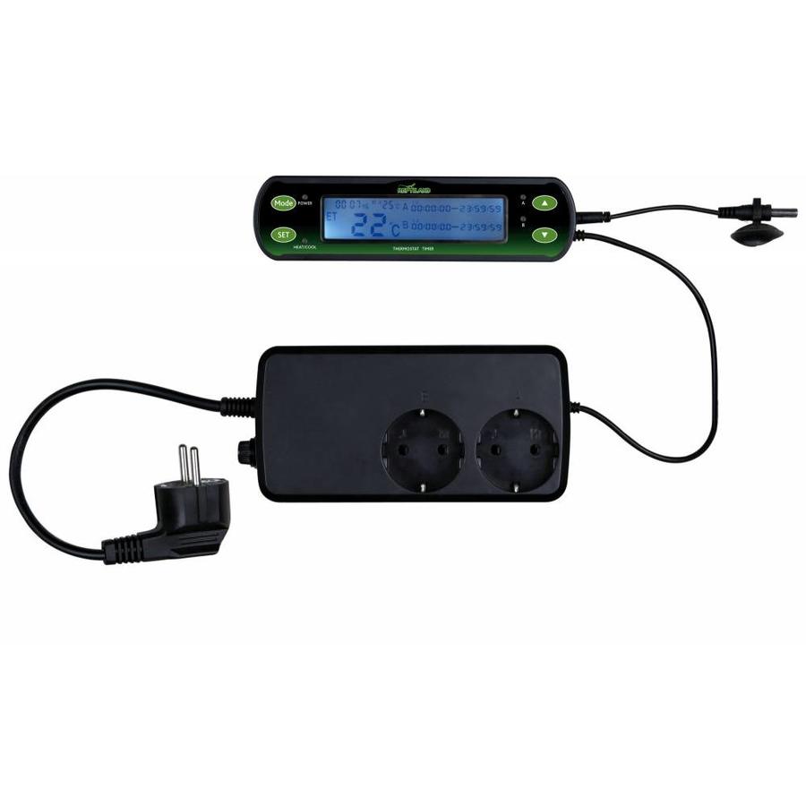 Digitale terrarium thermostaat 16 x 4 cm | 2 circuits | 2 x 600W | voor terrarium en aquarium