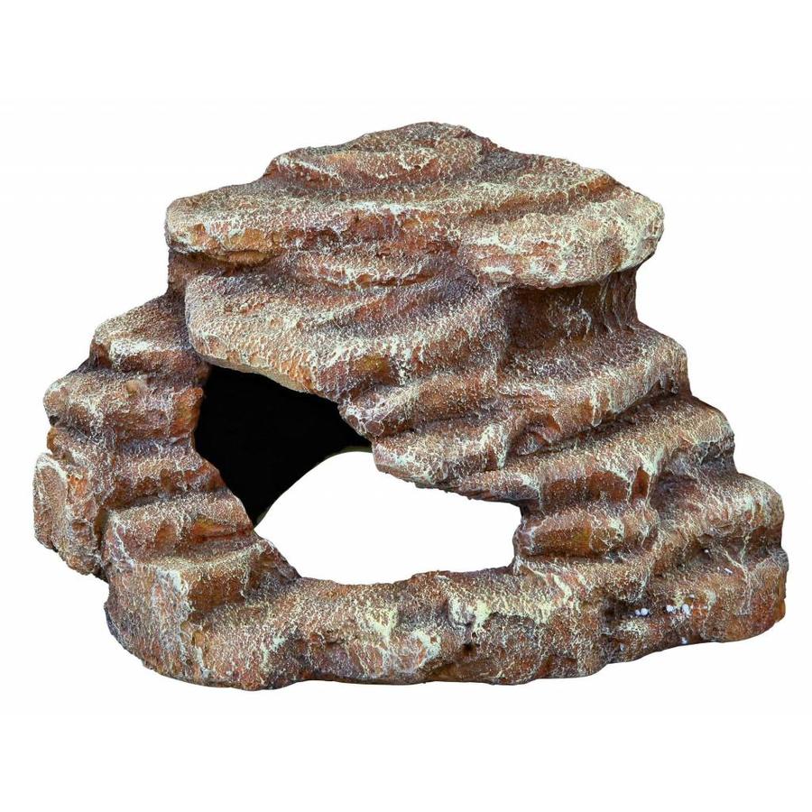 Hoekrots met schuilplaats en platform voor terrarium en aquarium | regenwoud- of steppe-look | S M L