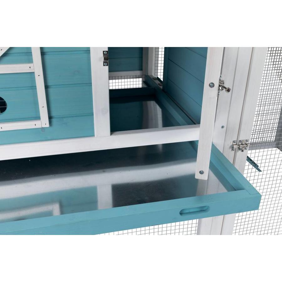 Konijnenhok met ren 2 etages blauw/wit | 156 x 110 x 80 cm