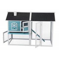 Konijnenhok met ren 2 etages blauw/wit | 156 x 110 x 80 cm