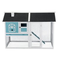 Konijnenhok met ren 2 etages blauw/wit | 156 x 110 x 80 cm