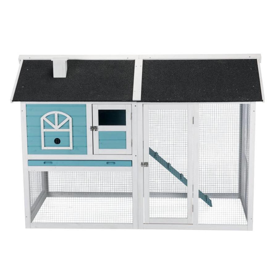 Konijnenhok met ren 2 etages blauw/wit | 156 x 110 x 80 cm