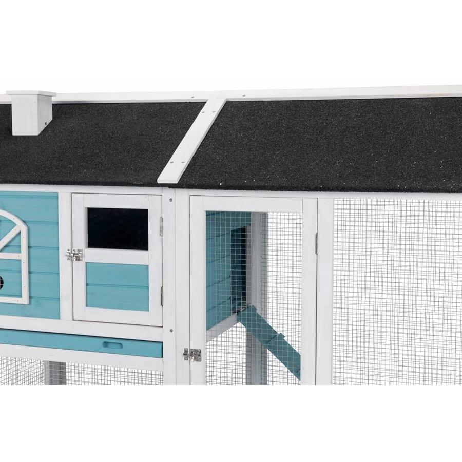 Konijnenhok met ren 2 etages blauw/wit | 156 x 110 x 80 cm