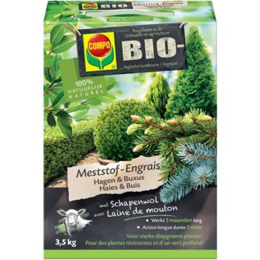 Bio meststof voor hagen en buxus met schapenwol