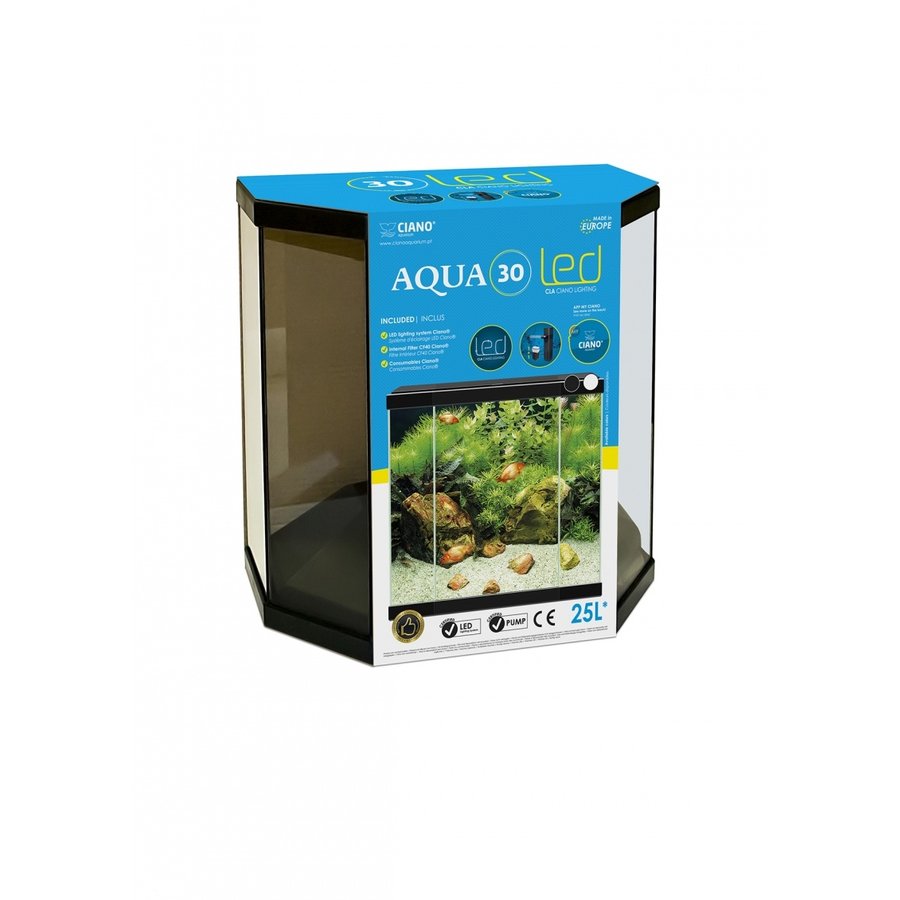 Aqua 30 LED | 25L | 40 x 20 x 45,5CM Zwart Aquarium