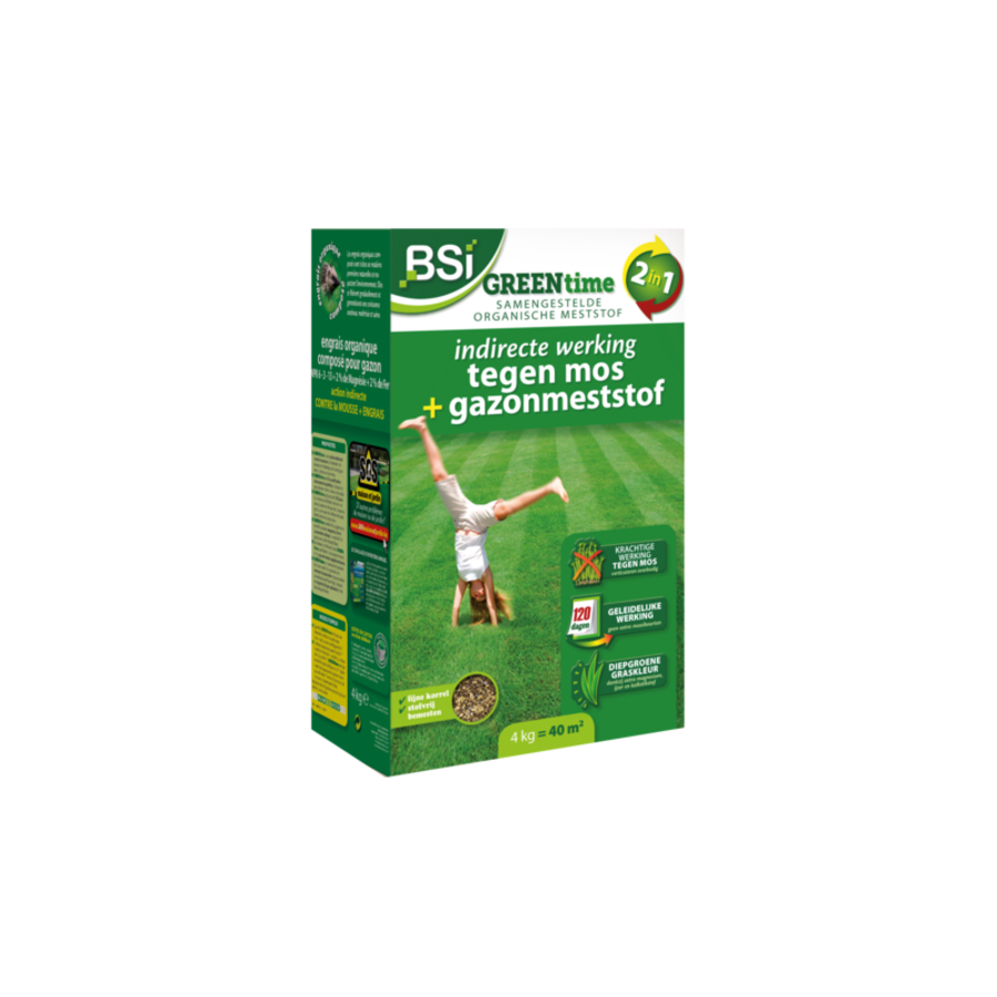 Greentime 2 in 1 gazonmeststof met indirecte moswerking