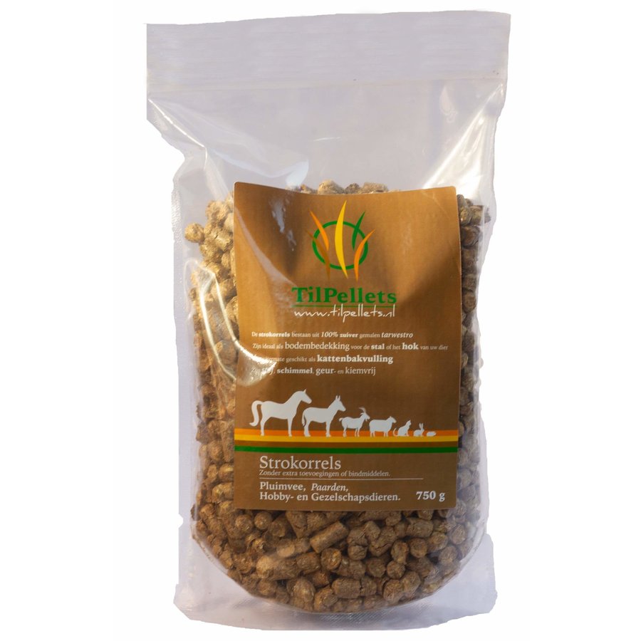 Strokorrels van tarwestro voor kattenbak en bodembedekking 750 gram of 7,5 kg