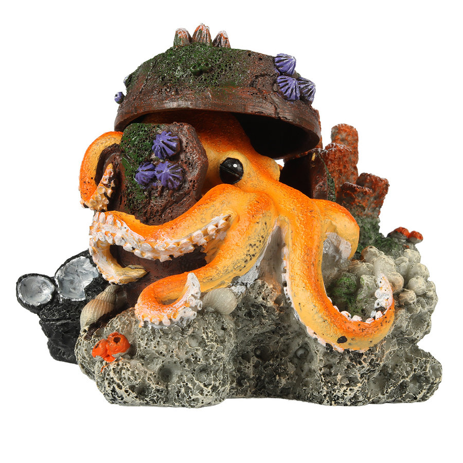 Verdwaalde octopus aquariumornament 15,5 x 12,5 x 11 cm | geschikt voor zoet en zout water | aansluitbaar op luchtpomp