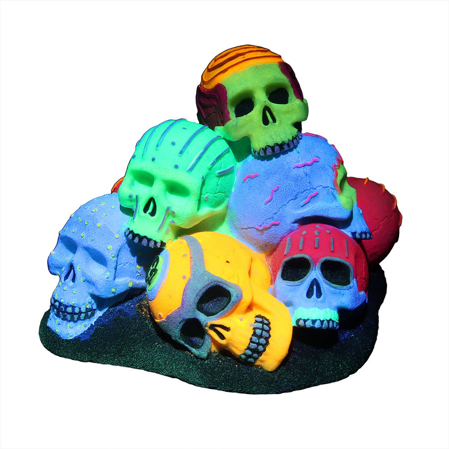Dia de los muertos schedels stapel 15,1 x 14,2 x 11,8 cm | glow in the dark aquarium ornament