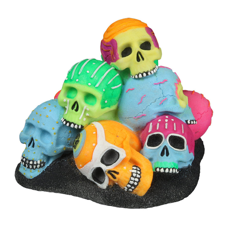Dia de los muertos schedels stapel 15,1 x 14,2 x 11,8 cm | glow in the dark aquarium ornament