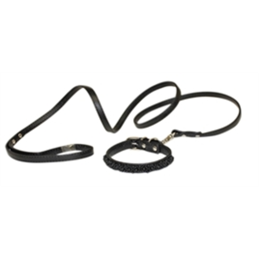 Hondenriem met halsband parels zwart