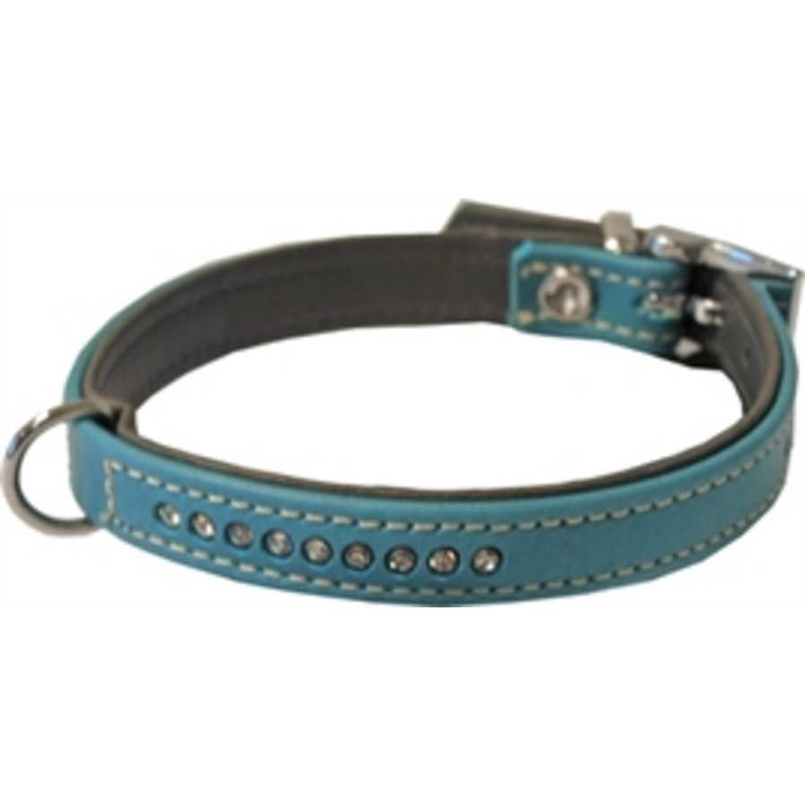 Hondenhalsband Nappa Met Strass Turquoise/Grijs