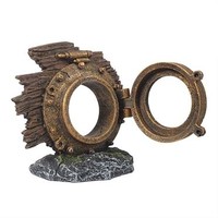 Steampunk patrijspoort aquarium ornament, 2 maten