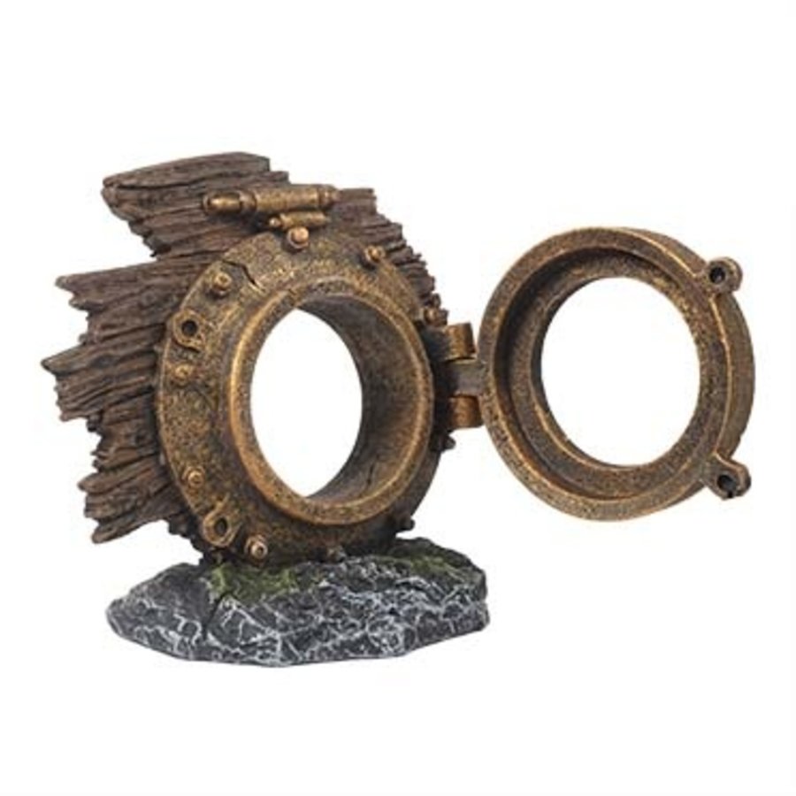 Steampunk patrijspoort aquarium ornament, 2 maten
