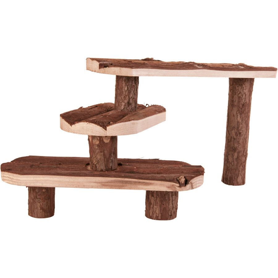 3-treden trap van schorshout 38 x 24 cm | voor terrarium en verblijf