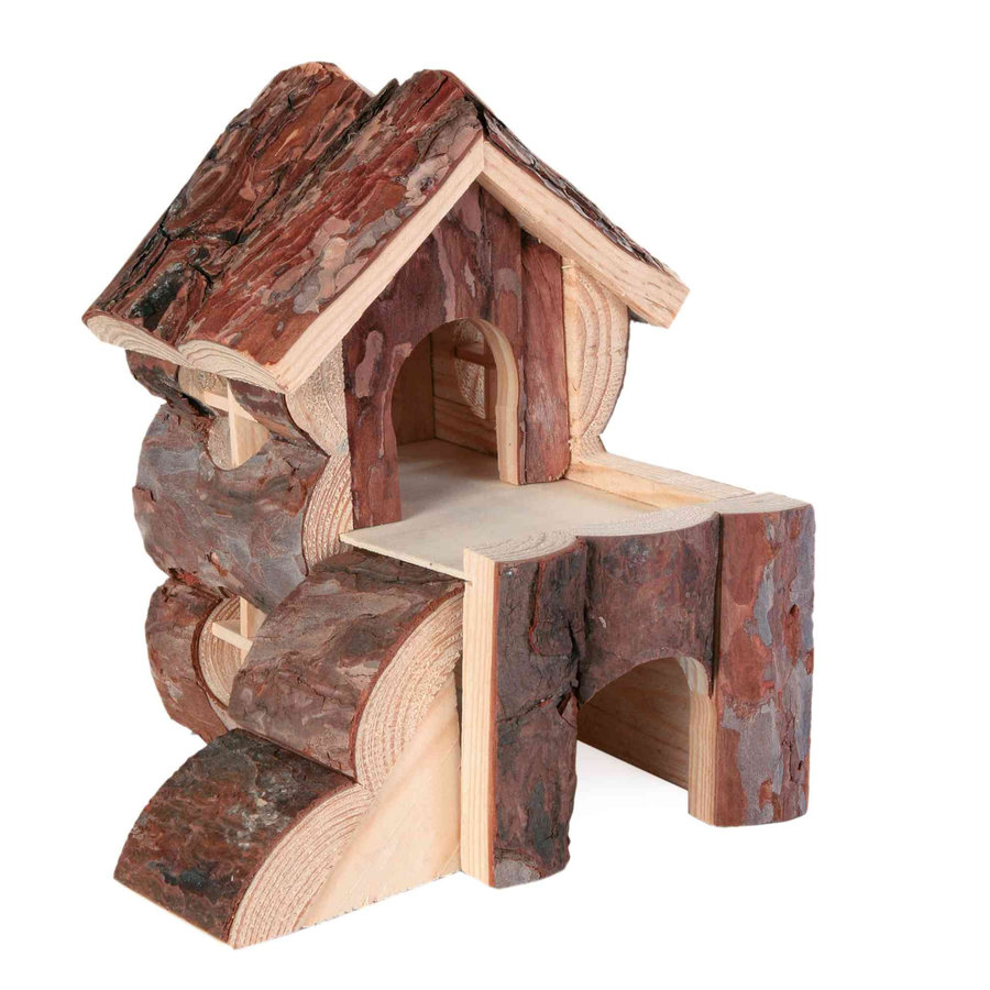 Knaagdierhuis Bjork | houten schuilhuis met voerplateau