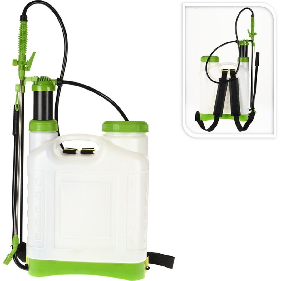 Handmatige rugspuit 16 liter met verstelbare sproeikop en RVS spuitlans