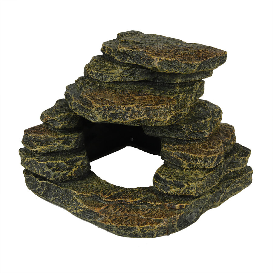 Hoeksteen terrariumornament met zonnebadplaats en schuilgrot S-M-L